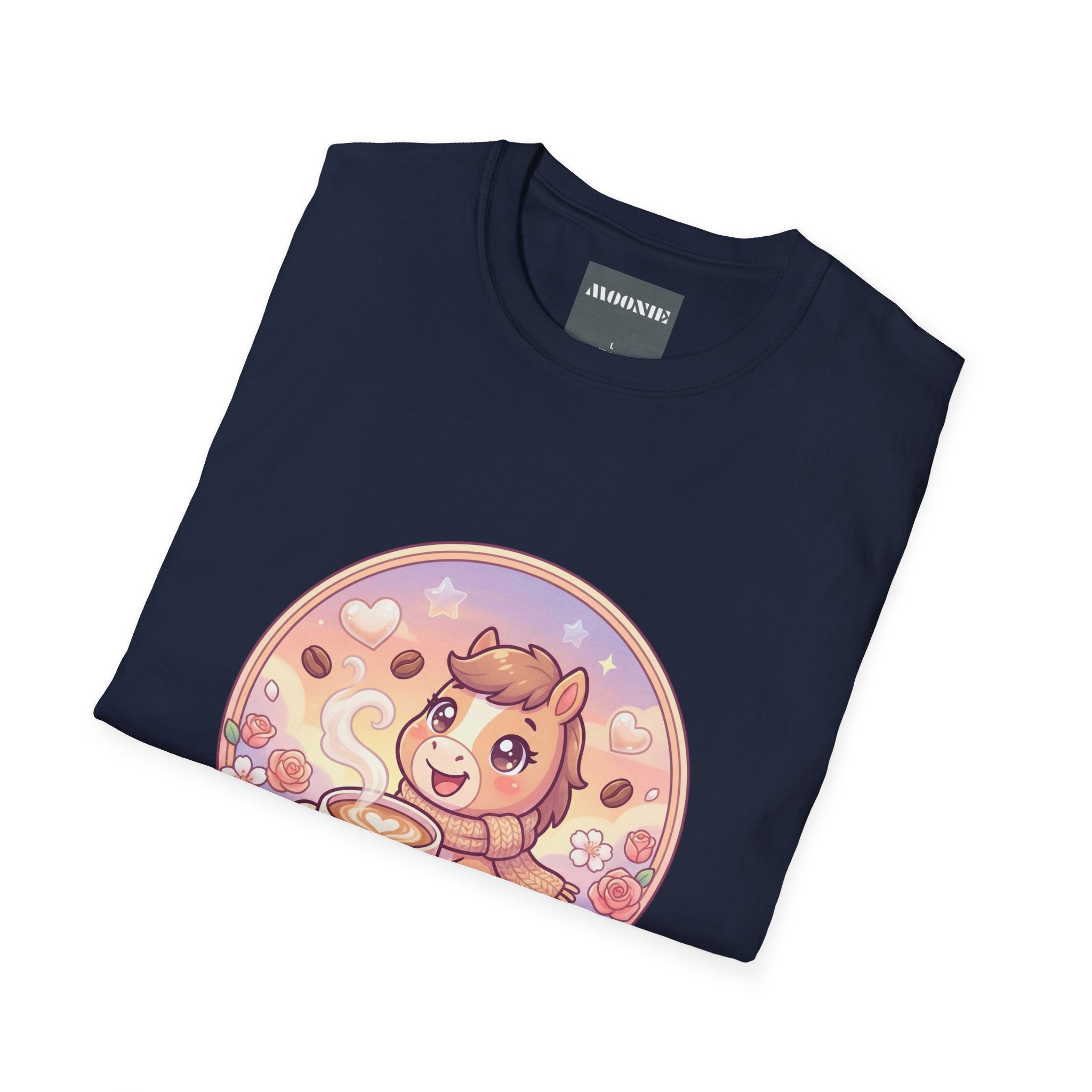 Women Softstyle Tee – Coffee & Horsie Charm