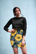 Moonie Women’s Mid‑Waist Pencil Skirt | Yellow Blossom