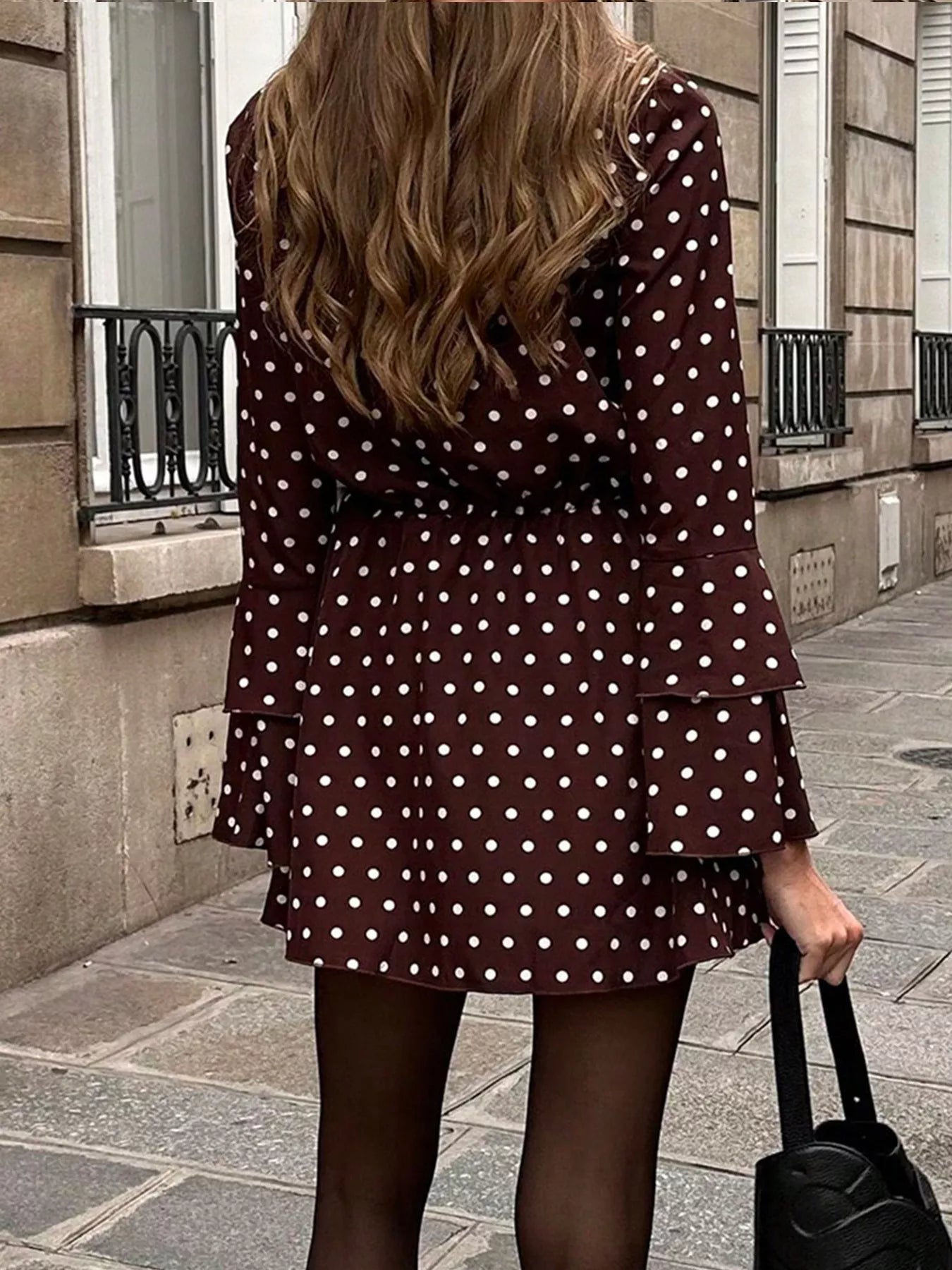 structured long sleeve mini dress Polka Dot Mini Dress Structured Long Sleeve Silhouette